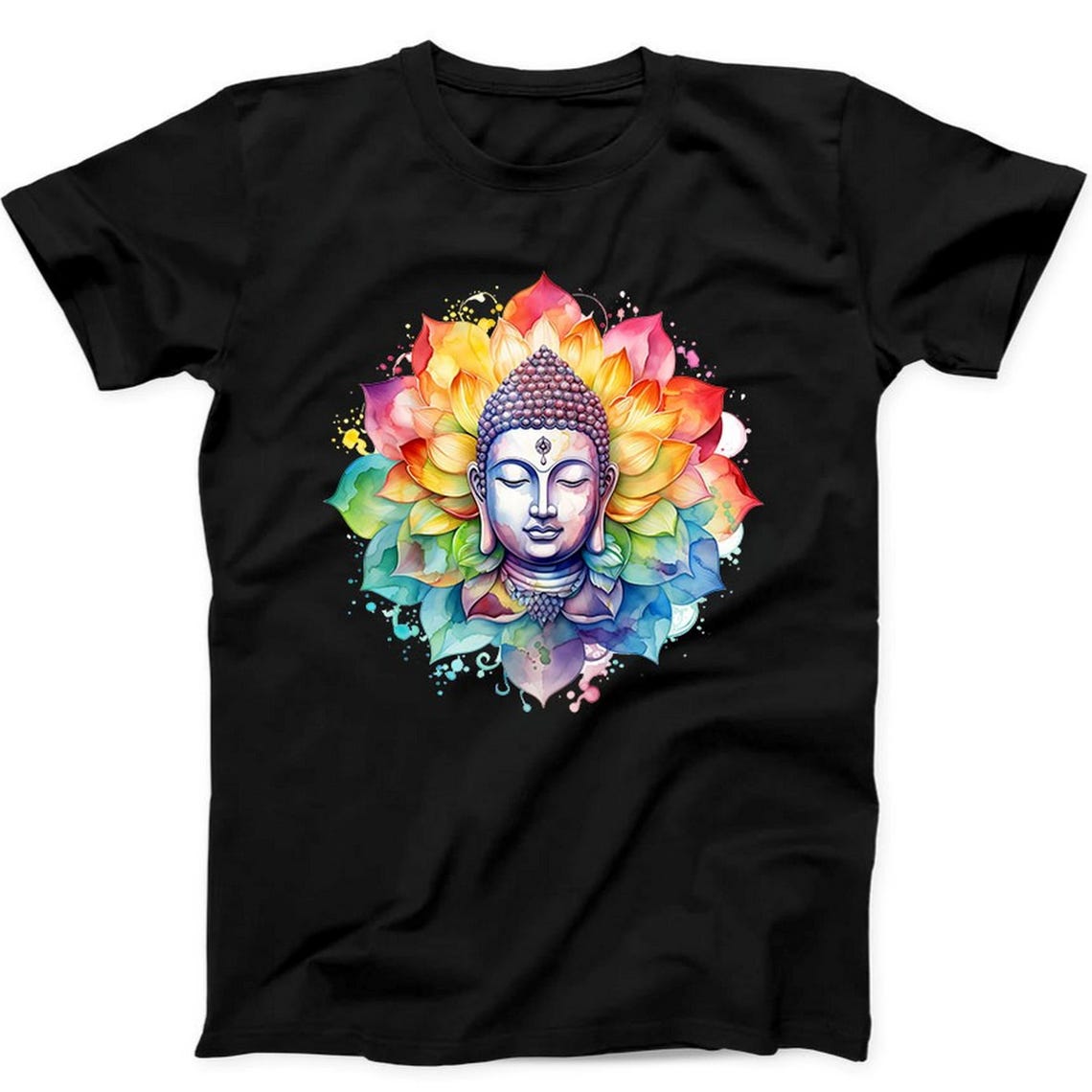 Floral Zen Mode Meditation Buddha Print in Black T-Shirt