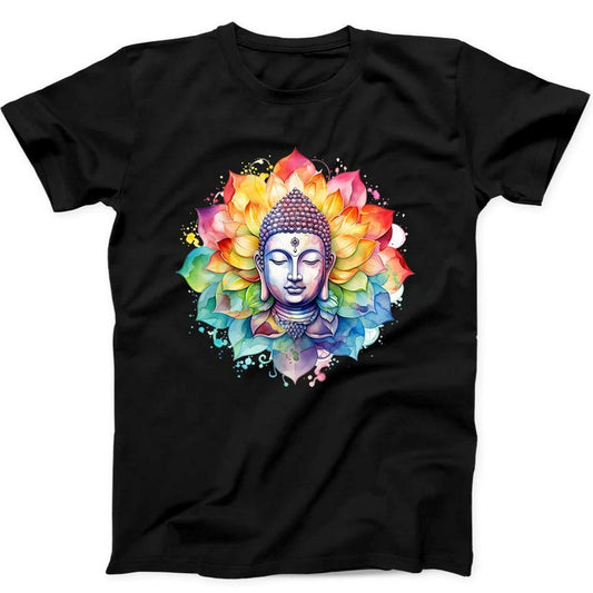 Floral Zen Mode Meditation Buddha Print in Black T-Shirt