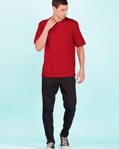 Front Full View of Plain Cherry Red Oversize T-Shirt