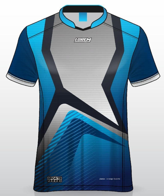 Front Side Blue and Grey Geometric Pattern Sports Sublimation T-Shirt
