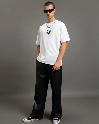 Front Side Of Panda Bear Abstract Printed as Into The Wild White Oversized T-Shirt