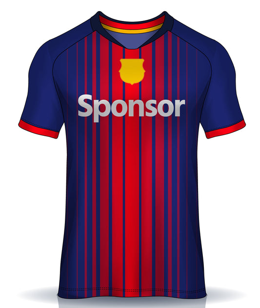 Front Side of Blue and Red Barcelona Soccer Sublimation T-Shirt