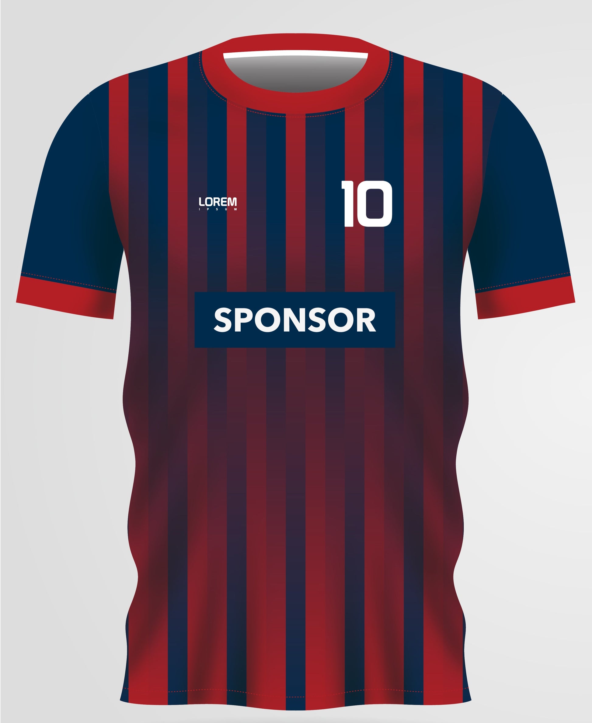 Front Side of Blue and Red Striped Soccer Sublimation T-Shirt