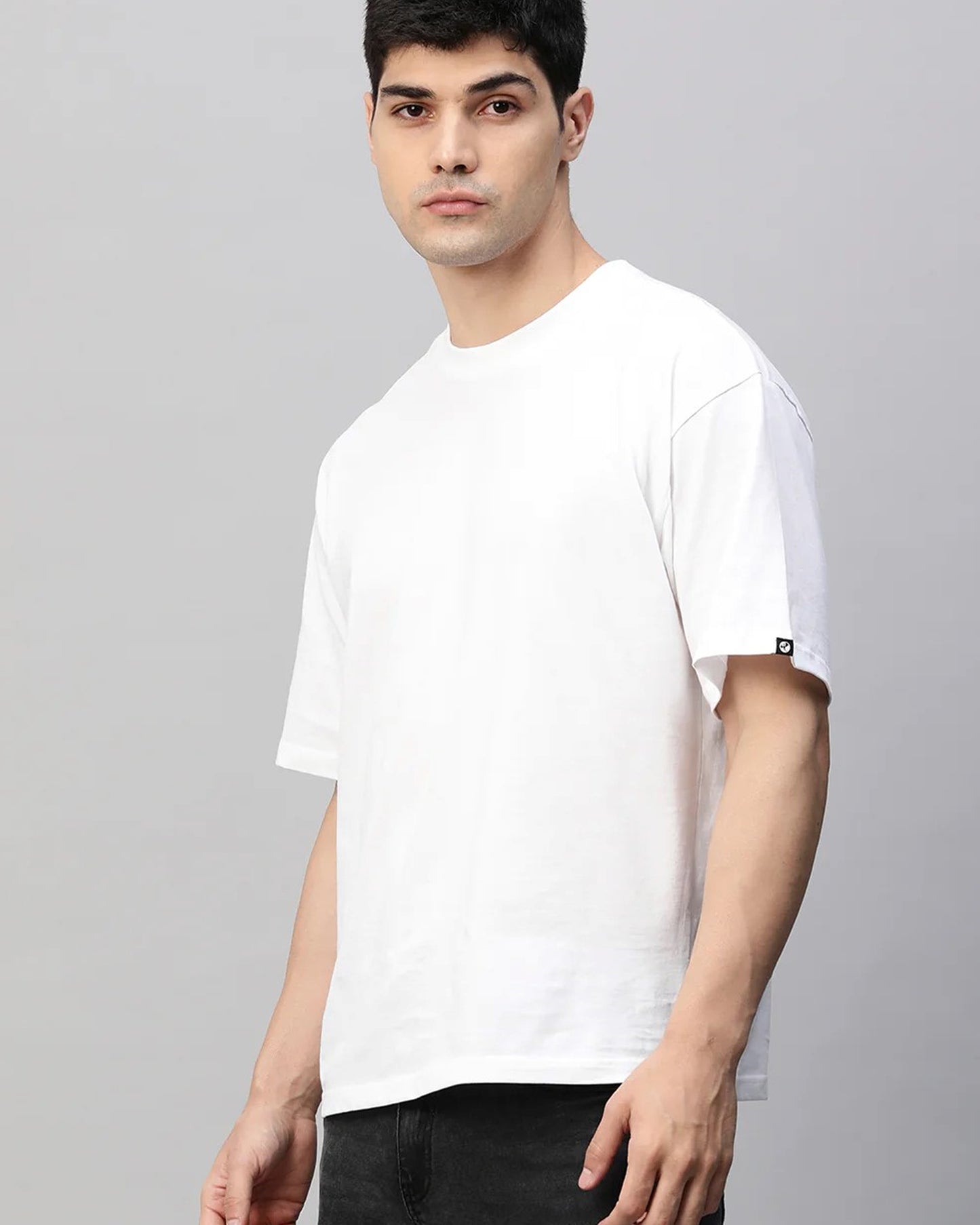 Front Sided View of Plain White Oversized T-Shirt