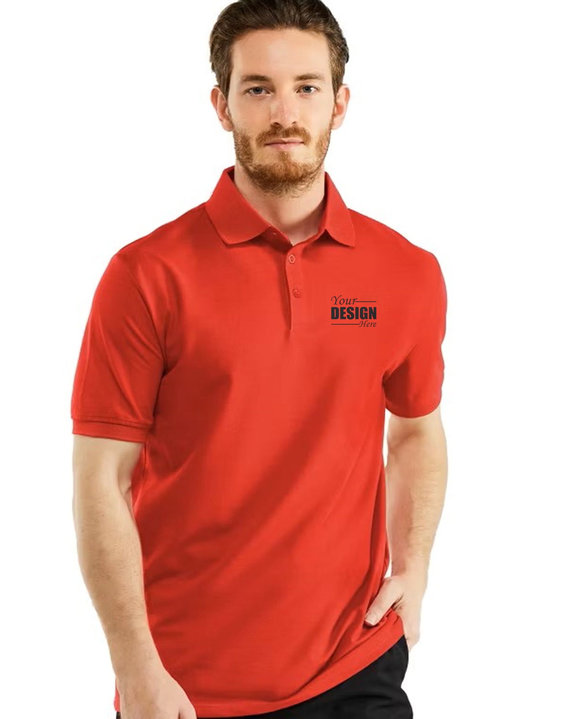 Front_View_Men_in_Red_Polo_T-Shirt_with_YOUR_DESIGN_HERE