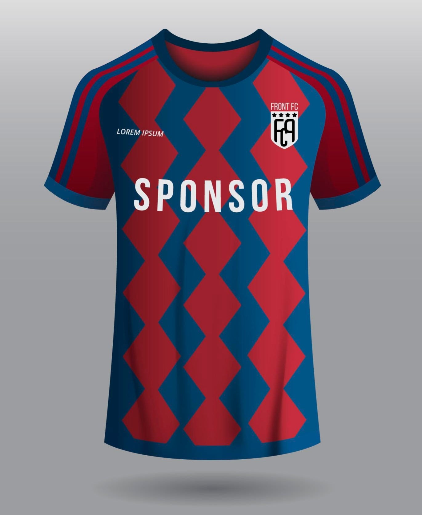 Front View of Blue and Red Diagonal Soccer Sublimation Print T-Shirt