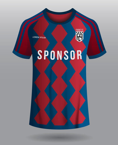Front View of Blue and Red Diagonal Soccer Sublimation Print T-Shirt