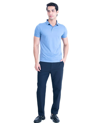 Front side view Light Blue Polo T-Shirt for Men with Short Sleeves and Collar