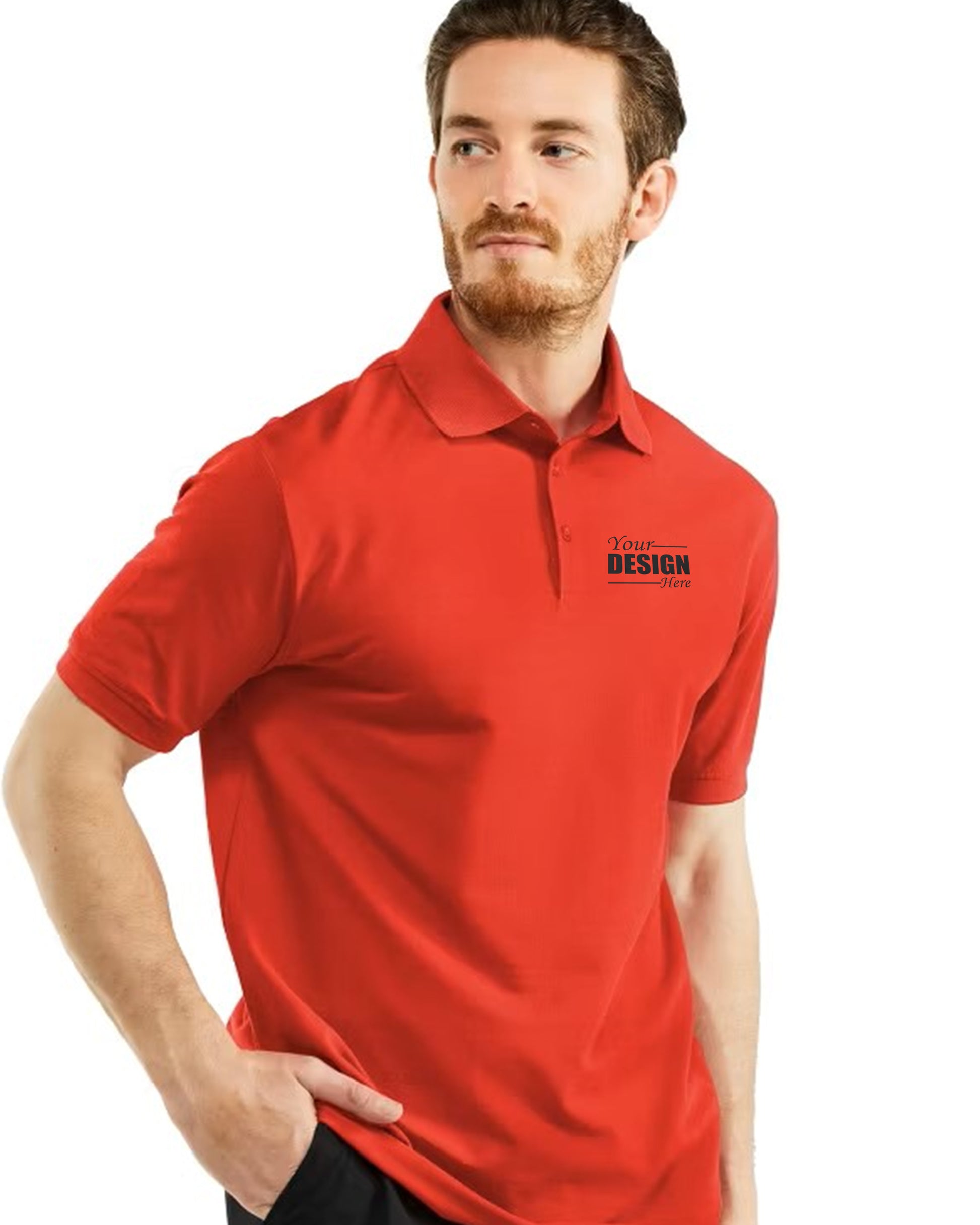 Frontright_View_Men_in_Red_Polo_T-Shirt_with_YOUR_DESIGN_HERE