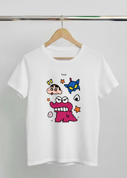 DivviK Quirky Cartoon Friends Graphic T-Shirt | Shinchan & Anime Doodle Tee