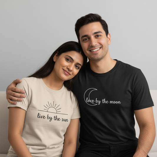 DivviK “Live by the Sun, Love by the Moon” Couple T-Shirt Set | Minimal Aesthetic Everyday Wear