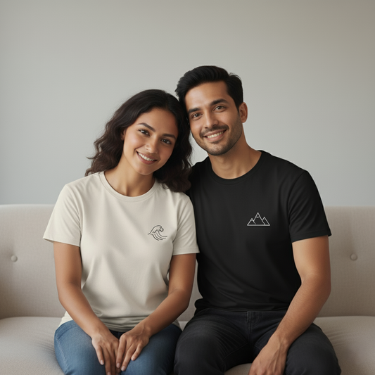 DivviK “Waves & Mountains” Couple T-Shirt Set | Minimal Matching Everyday Wear