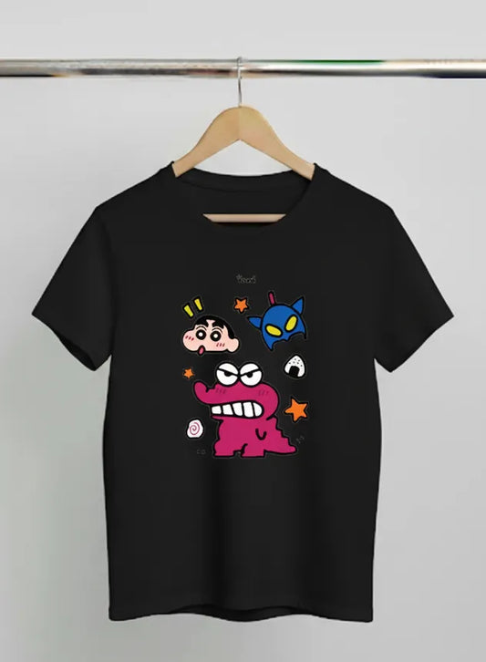 DivviK Quirky Cartoon Friends Graphic T-Shirt | Shinchan & Anime Doodle Tee