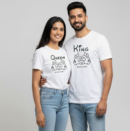 King & Queen matching couple T-shirts with custom "Since" date.