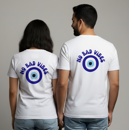 "NO BAD VIBES" Evil Eye matching couple T-shirts