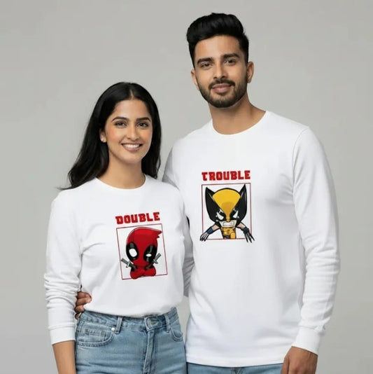 Double Trouble Couple Sweatshirts – Fun Matching White Sweatshirts for Couples