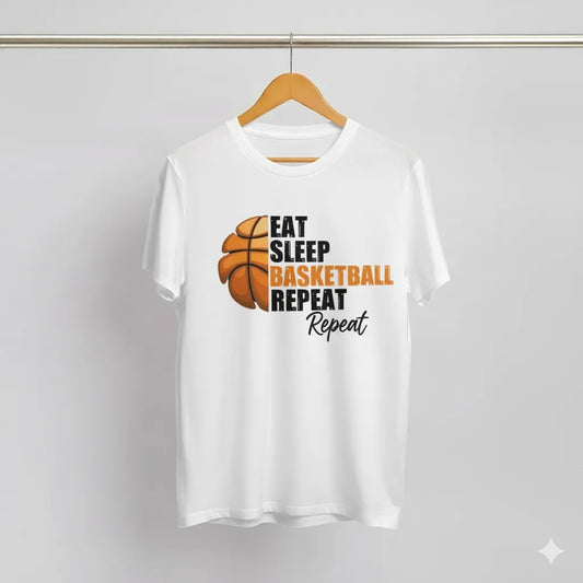 Eat. Sleep. Hoop. Repeat. – Funny Basketball-Themed T-Shirt Design