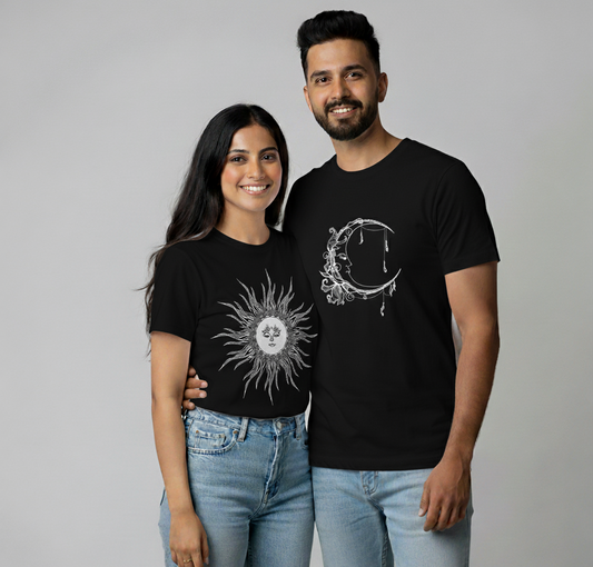 Celestial Sun and Moon Matching Couple T-Shirts