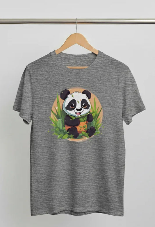 DivviK Adorable Panda Eating Bamboo Graphic T-Shirt | Cute Animal Lover Tee