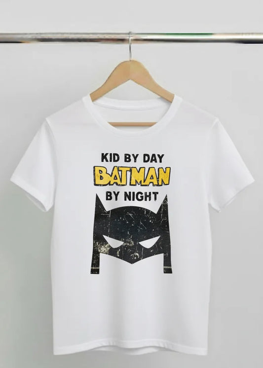 DivviK Kids Batman "Kid By Day Batman By Night" Graphic T-Shirt | DC Comics Tee