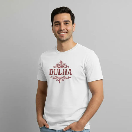 DivviK Dulha T-shirt | Groom Round Neck T-shirt for Wedding, Haldi, and Pre-Wedding Celebrations
