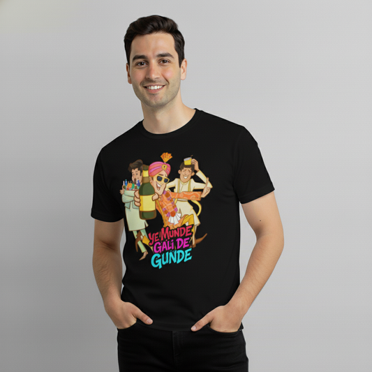 DivviK Ye Munde Gali De Gunde T-shirt | Punjabi Wedding Party Graphic Tee for Groomsmen & Friends