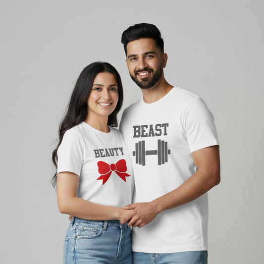"BEAUTY & BEAST" matching couple gym T-shirts