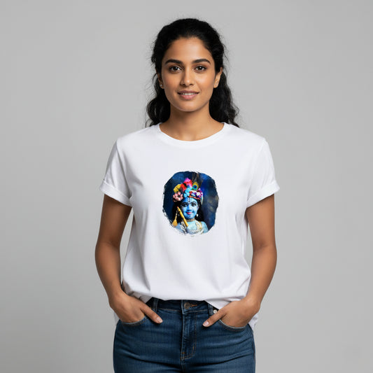 Bal Gopal's Gaze T-Shirt: Vibrant Krishna Portrait Design