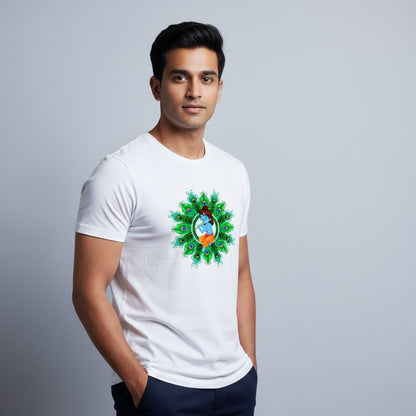Krishna's Peacock Mandala T-Shirt: Bal Gopal Design