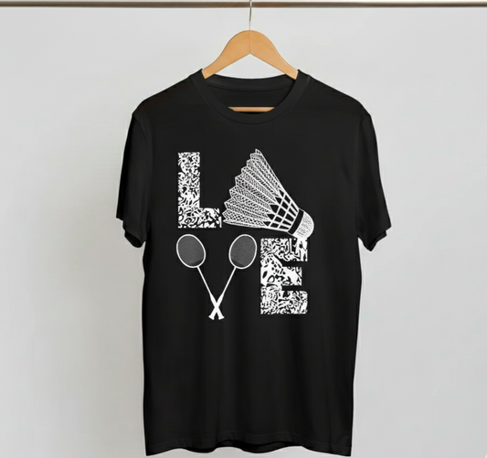 Love Badminton with Racquets & Shuttlecock Design T-Shirt
