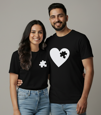 Jigsaw Puzzle Heart matching couple T-shirts