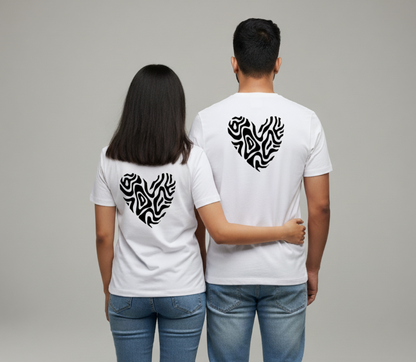 Abstract Zebra Print Heart Matching Couple T-Shirts