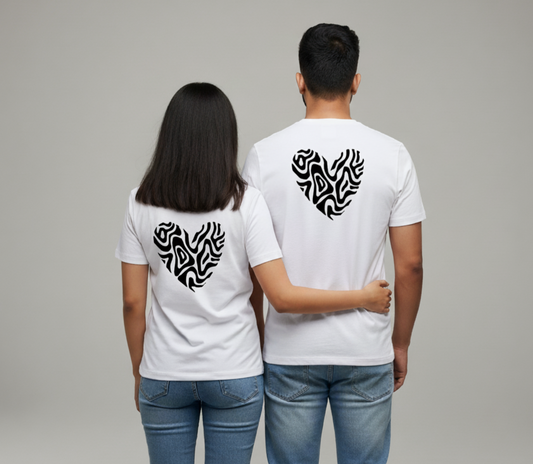 Abstract Zebra Print Heart Matching Couple T-Shirts