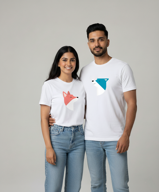 Matching Fox Couple T-shirts (Pink & Blue)