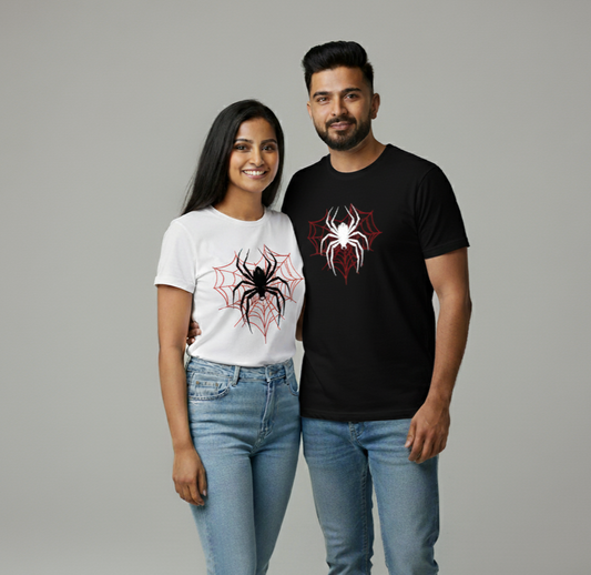 Spider & Spiderweb Matching Couple T-Shirts