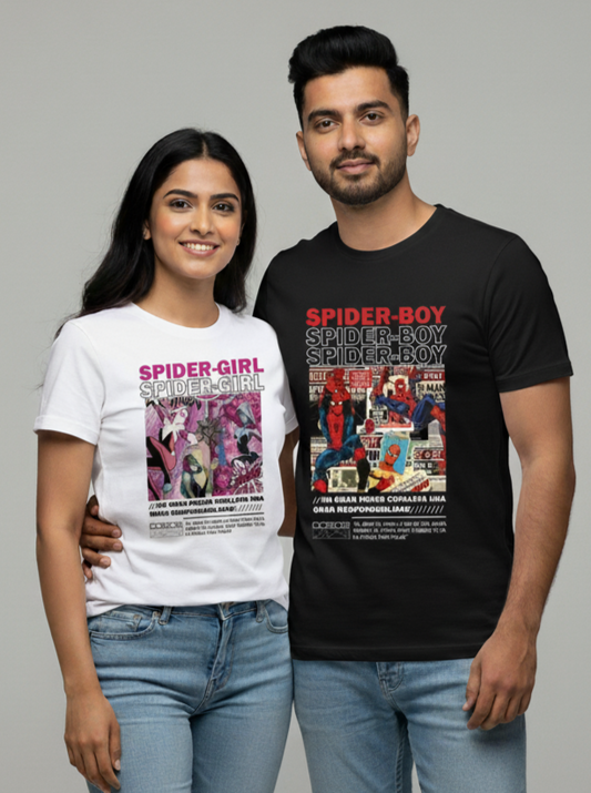 SPIDER-GIRL & SPIDER-BOY Comic Matching Couple T-Shirts