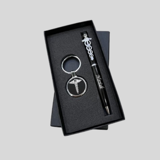 Premium Doctor's Gift Set – Pen & Medical Emblem Keychain 111 (Silver)