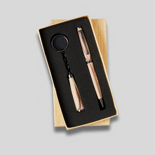 Elegant Wood-Finish DK Pen & Keychain Gift Set – 107