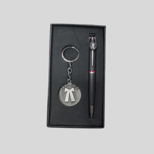 Premium Advocate Gift Set – Black Pen & Textured Metal Keychain -113
