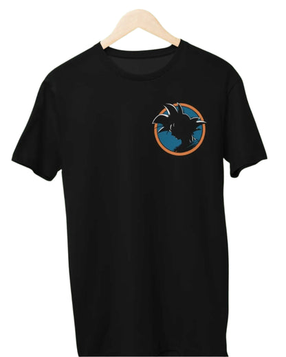  Black t-shirt featuring a stylized illustration of Goku in Ultra Instinct form, with blue and white accents.