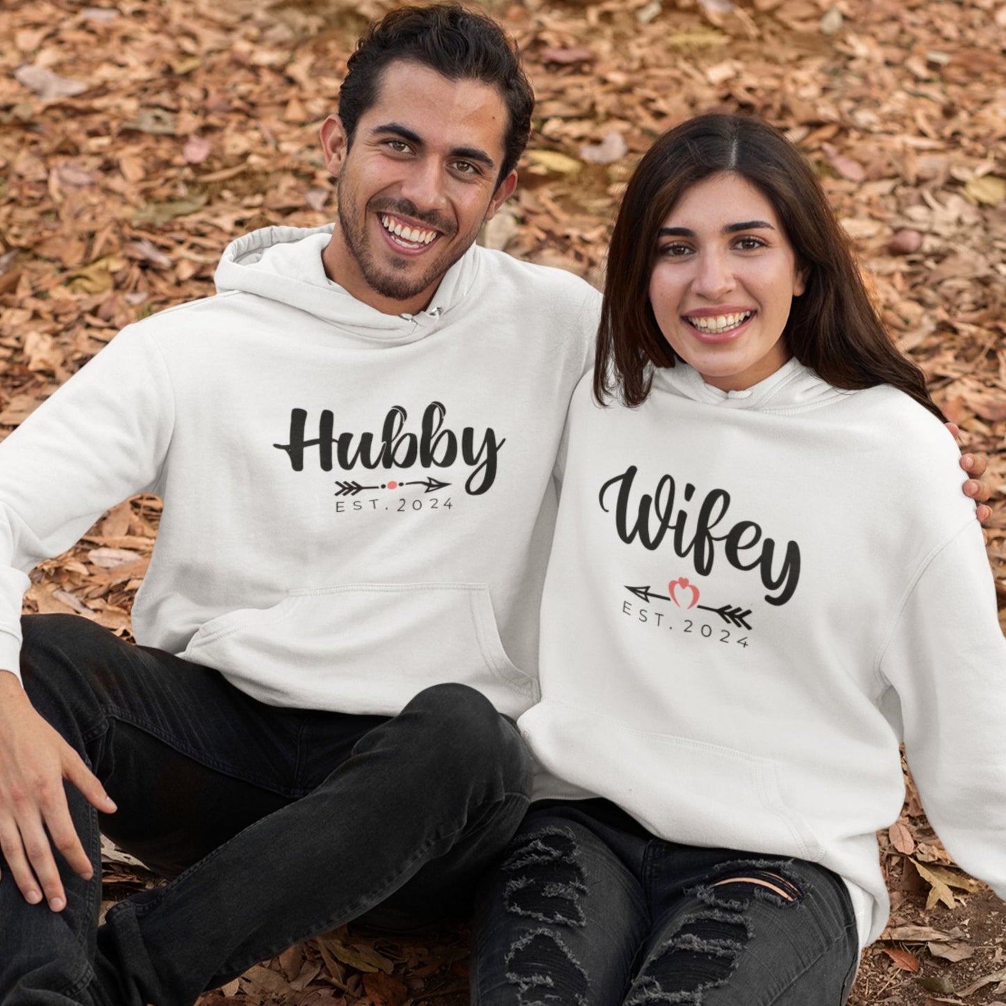 Hubby & Wifey Matching White Hoodies Outfit For Couples