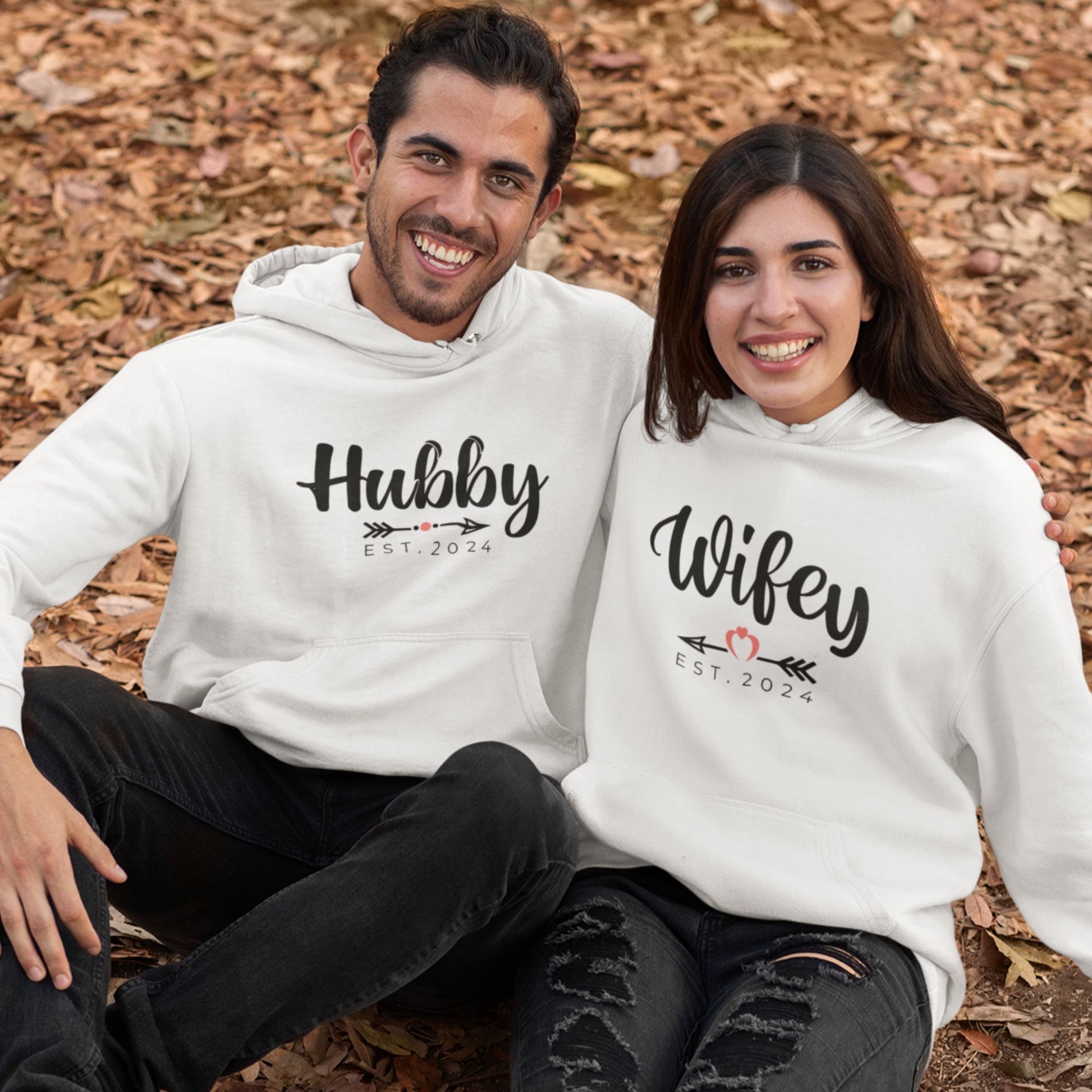 Hubby & Wifey Matching White Hoodies Outfit For Couples