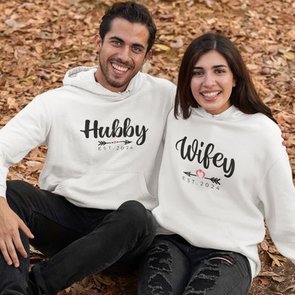 Hubby & Wifey Matching White Hoodies Outfit For Couples