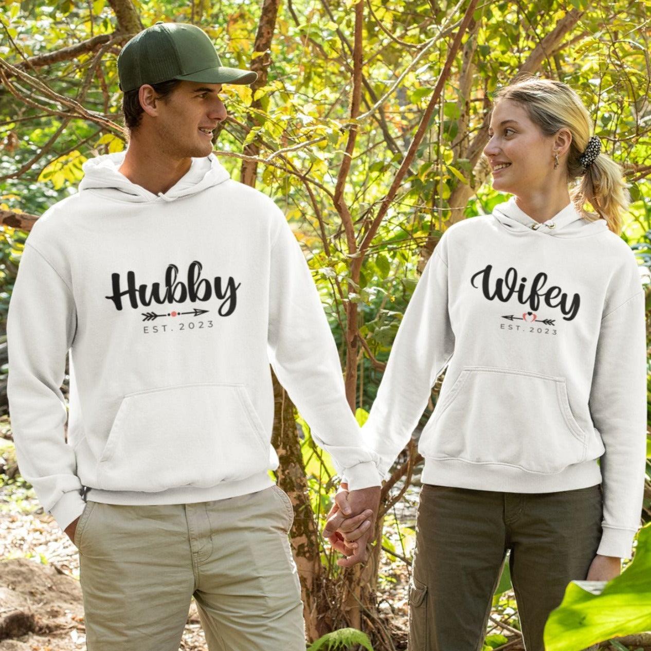 Hubby & Wifey Matching With White Hoodies Outfit For Couples