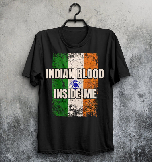 "Indian Blood" t-shirt features a distinctive, high-quality print on premium fabric, showcasing our commitment to exceptional design and material excellence.