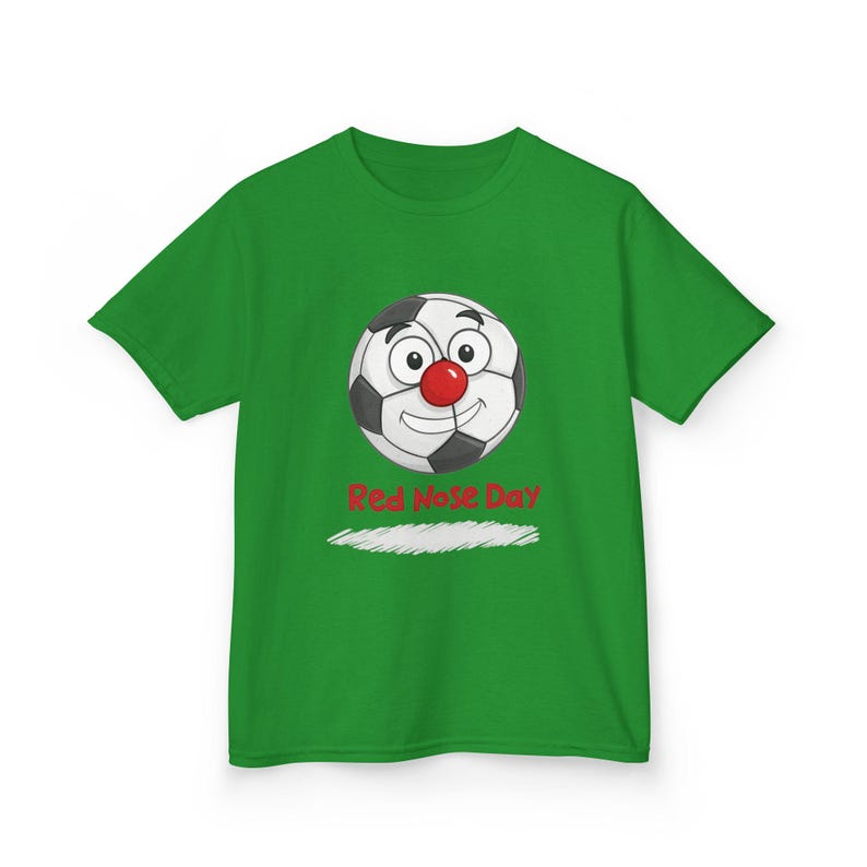 Kids' Light Dark Green Nose Day Soccer Ball Graphic T-shirt.
