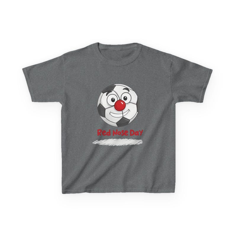 Kids' Light Dark Grey Nose Day Soccer Ball Graphic T-shirt.