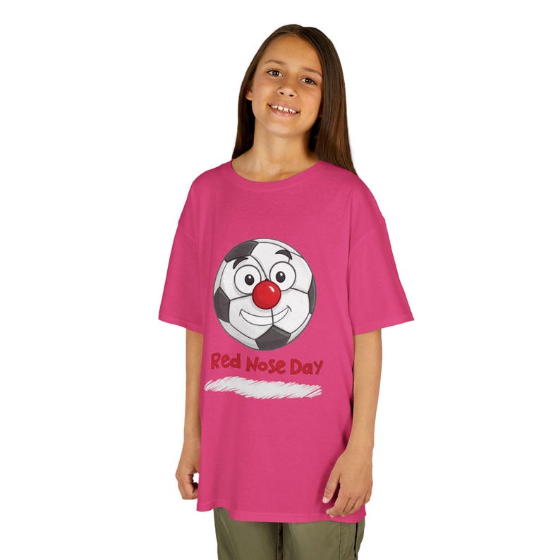 Kids' Light Dark Pink Nose Day Soccer Ball Graphic T-shirt.