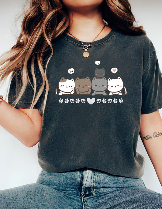 "Kitty Chat" t-shirt features a distinctive, high-quality print on premium fabric, showcasing our commitment to exceptional design and material excellence.