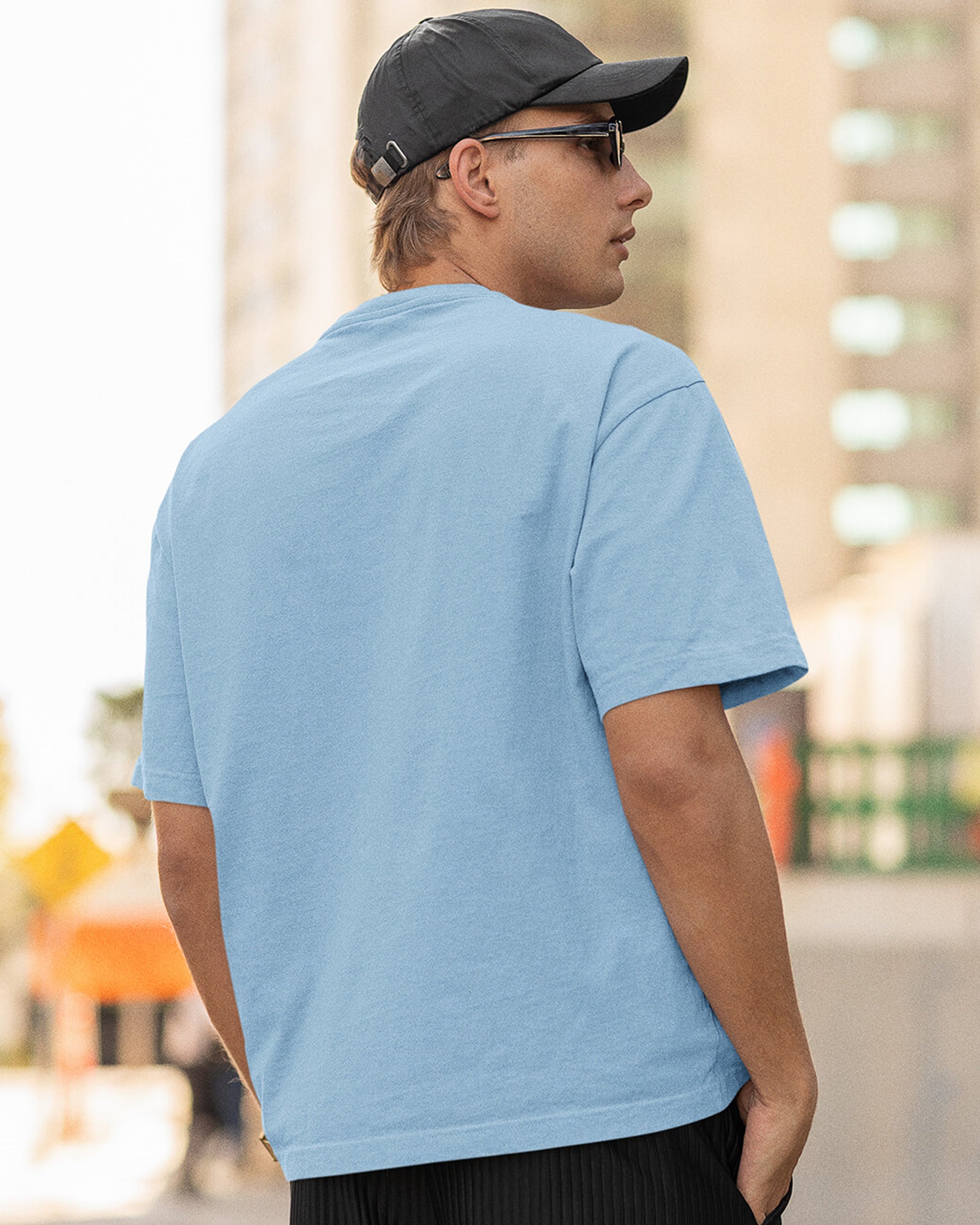 Light Blue Oversized T-Shirt Casual Style Back View